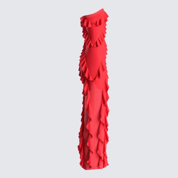 Red Mesh Ruffle Maxi Dress - Picture 5 of 8